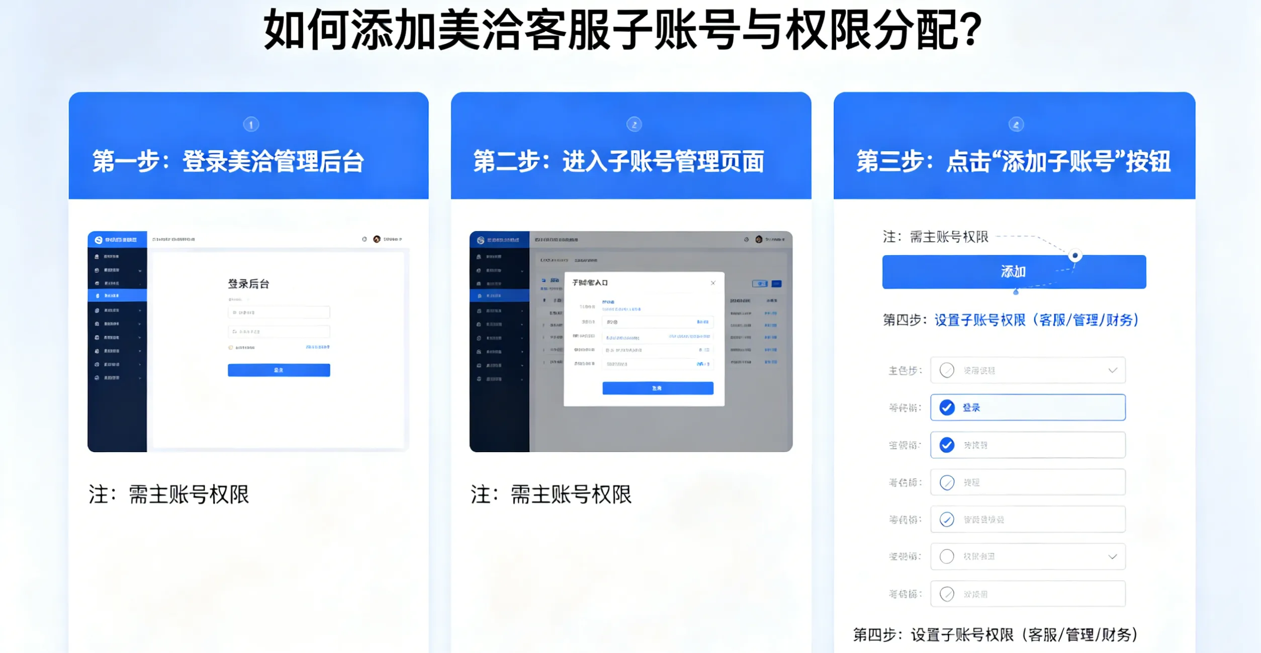 如何添加美洽客服子账号与权限分配？